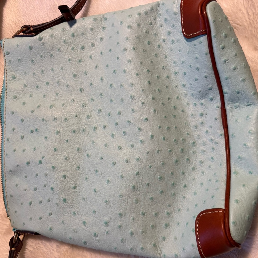Dooney & Bourke Stylish Mint and Brown ostrich leather Crossbody Bag - Picture 3 of 5